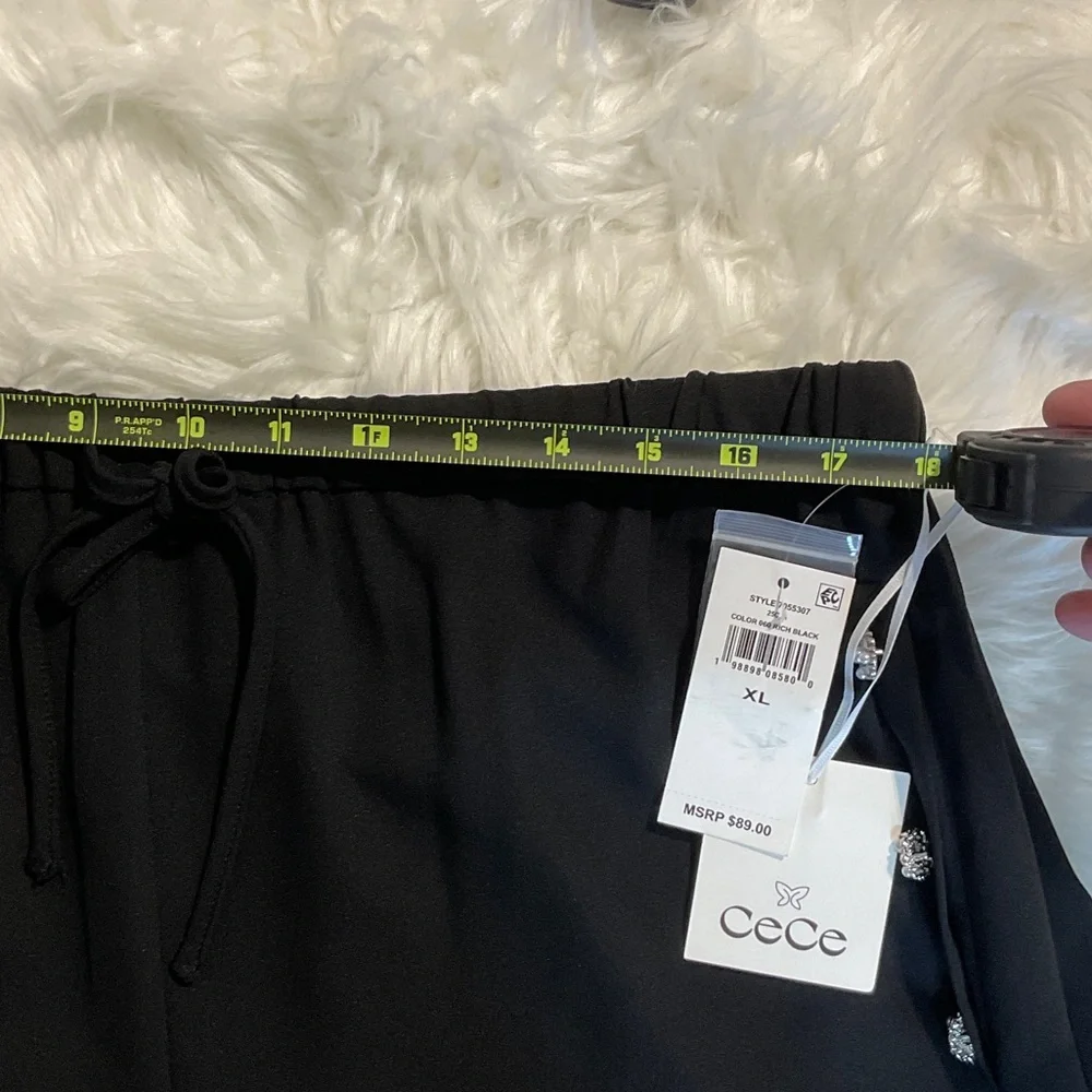 Size M,L,XL CeCe Black Wide Leg Drawstring Pants with Button Detail Faux Pockets